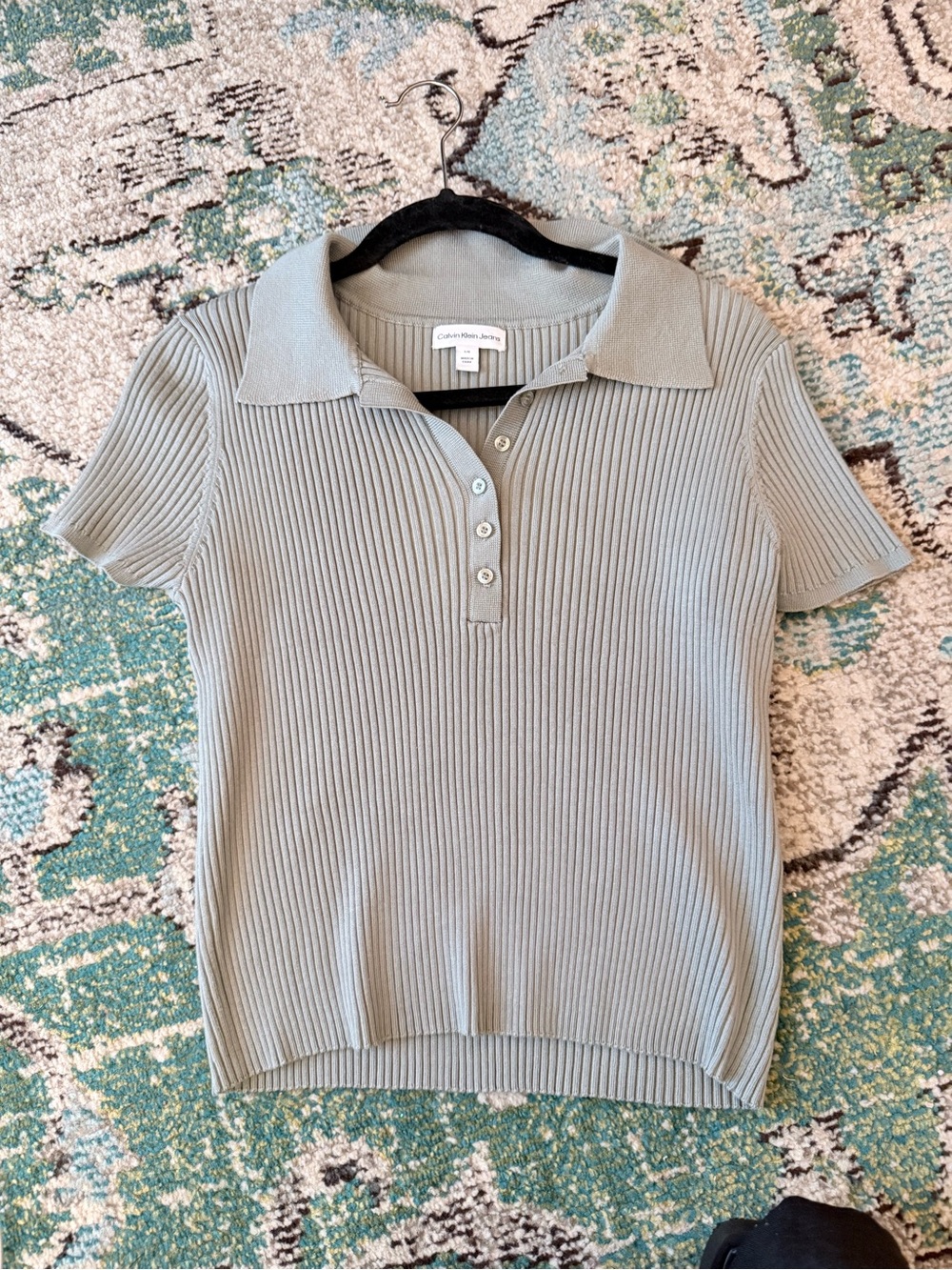 Calvin Klein Jeans Short-Sleeve Ribbed Polo in Sage Green